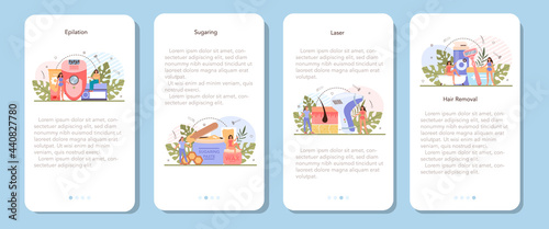 Depilation and epilation mobile application banner set. Hair removal method