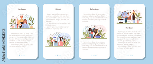 Hairdresser mobile application banner set. Idea of hair care in salon