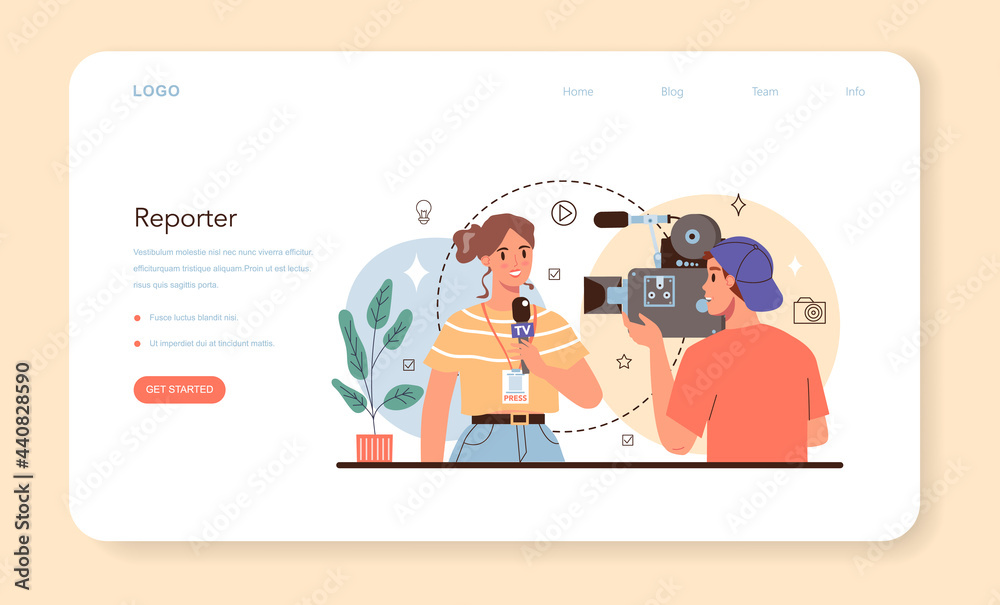 Journalist web banner or landing page. Newspaper, internet Journalist web banner or landing page. Newspaper, internet