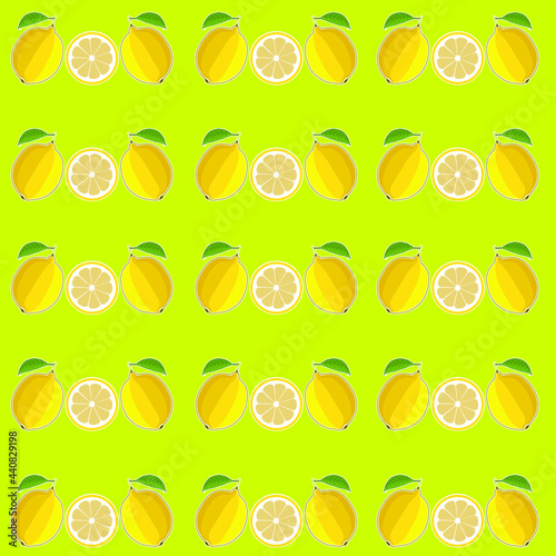 Sicilian lemons vectorized whole and halved seamlessly under a light green background