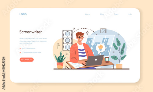Screenwriter web banner or landing page. Playwright create a screenplay