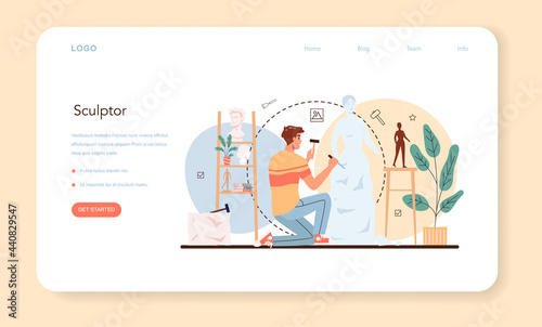 Professional sculptor web banner or landing page. Creating sculpture