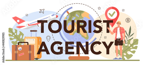 Tourist agency typographic header. Travel agent selling tour