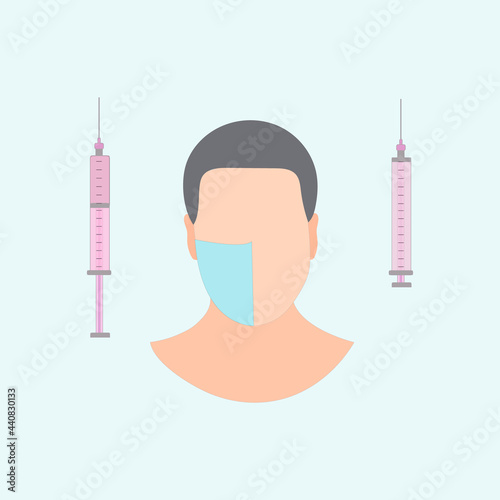 Vaccination against coronavirus. Get vaccinated and walk without a mask. Doctor giving injection of corona virus vaccine to patient .Vector illustration.

