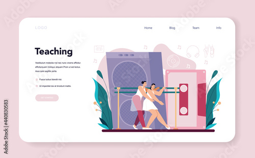 Choreographer web banner or landing page. Dance teacher in studio