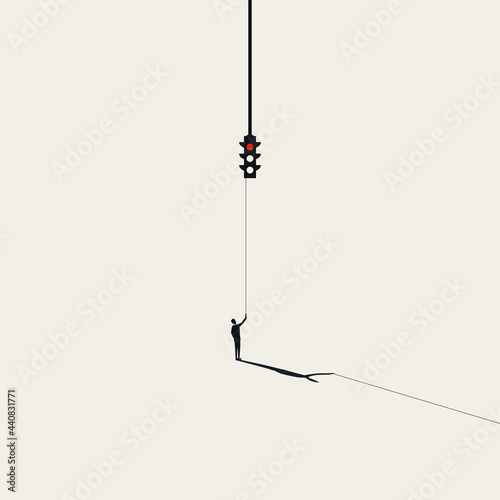 Business and economy recovery vector concept. Symbol of changing red light, end of closure. Minimal illustration.