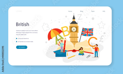 English class web banner or landing page. Study foreign languages in school