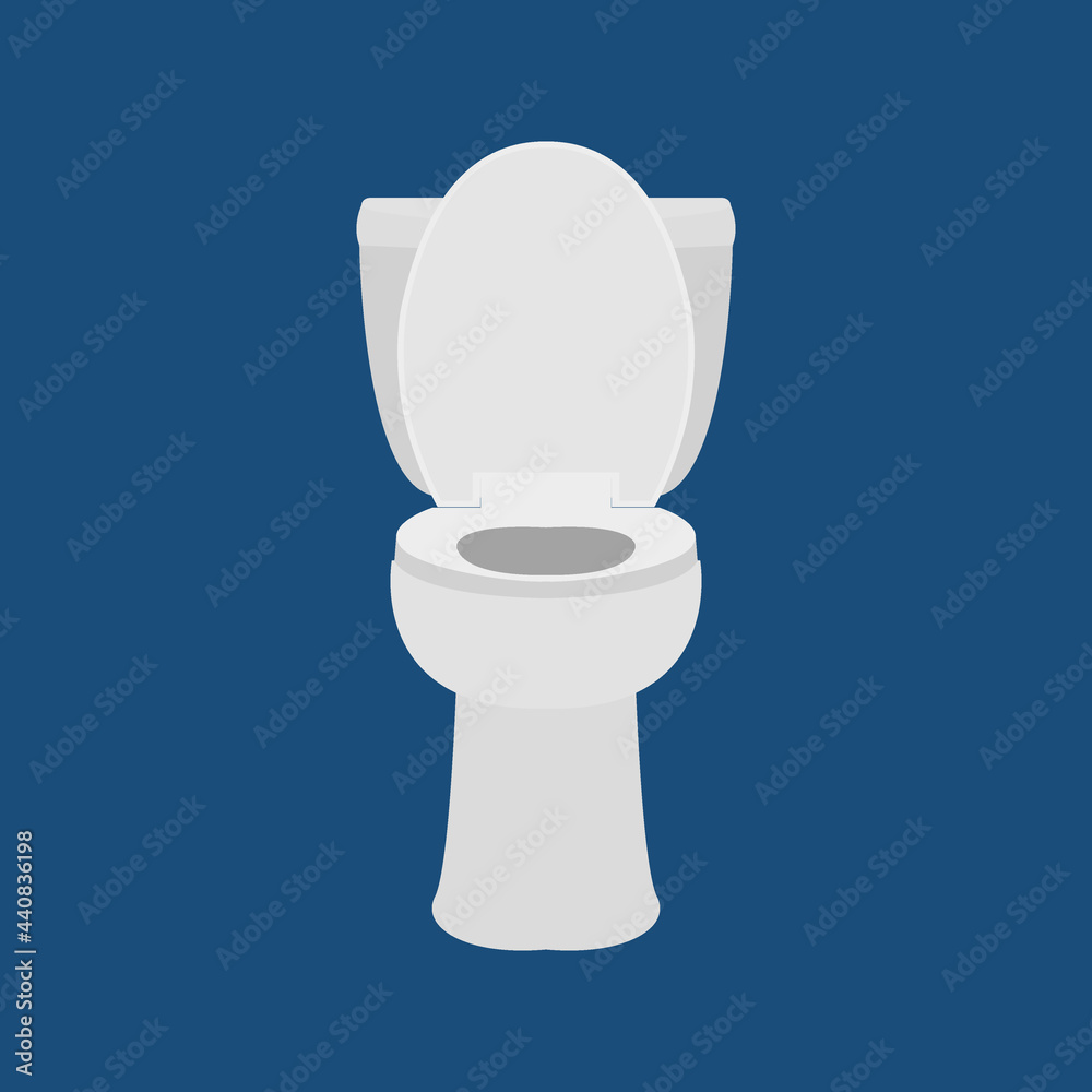 White ceramic toilet. Home interior. Modern toilet in flat style. Stock vector illustration on blue isolated background.