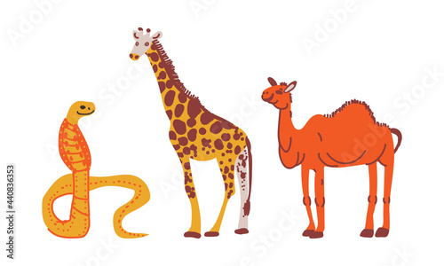 Spotted Giraffe and Cobra as African Animal Vector Set
