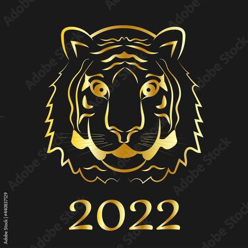 Fototapeta Naklejka Na Ścianę i Meble -  Happy New year 2022. The year of the tiger of lunar Eastern calendar. Creative tiger logo and number 2022 on a black background. Happy New Year Greeting Card.