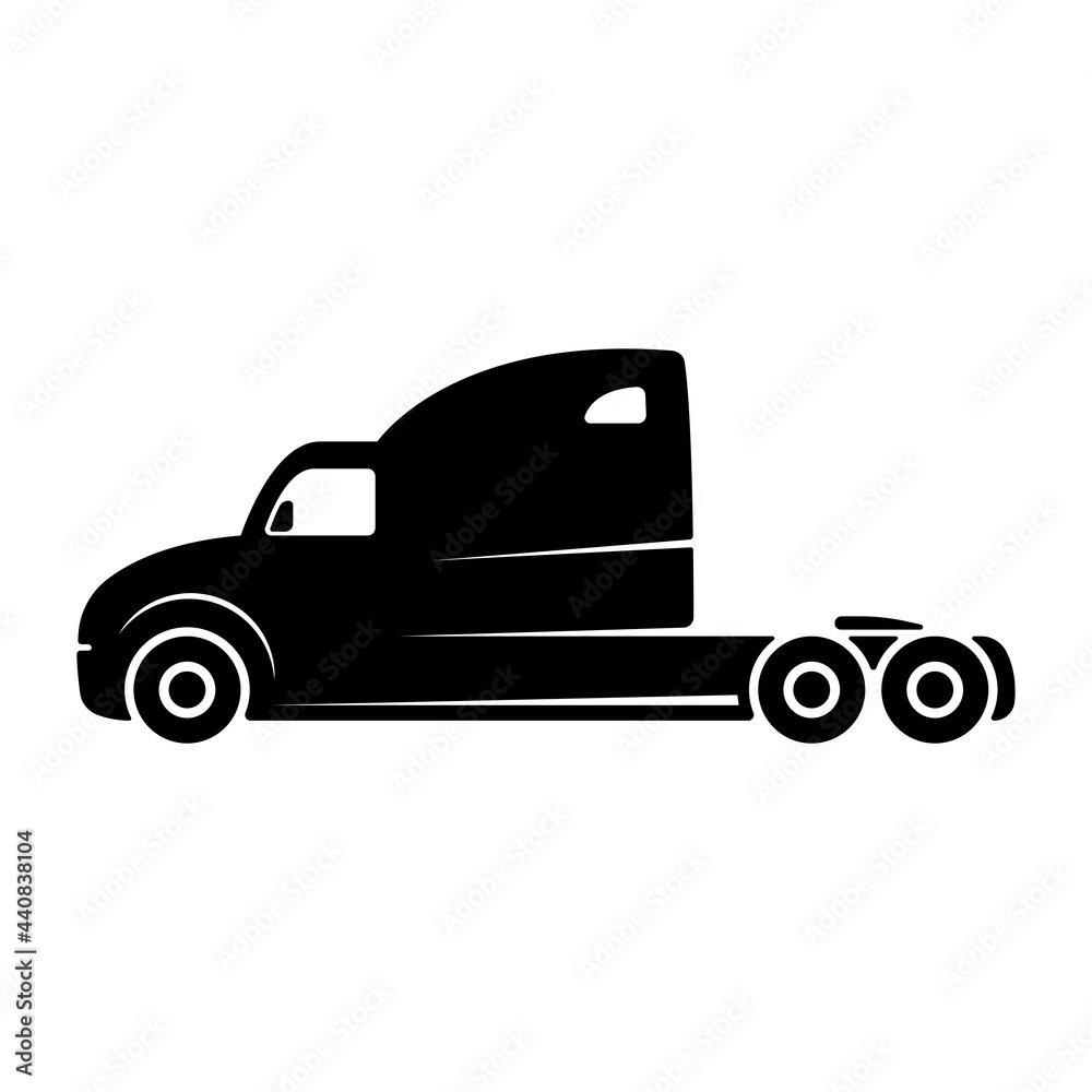 Truck tractor icon. Trunk car. Black silhouette. Side view. Vector simple flat graphic illustration. The isolated object on a white background. Isolate. Truck tractor icon. Trunk car. Black silhouette. Side view. Vector simple flat graphic illustration. The isolated object on a white background. Isolate.