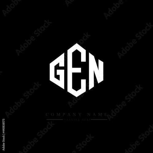 GEN letter logo design with polygon shape. GEN polygon logo monogram. GEN cube logo design. GEN hexagon vector logo template white and black colors. GEN monogram, GEN business and real estate logo. 