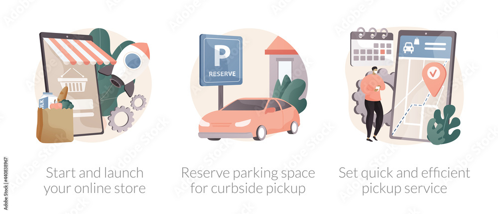 Online store pickup service abstract concept vector illustrations. Online store pickup service abstract concept vector illustrations.