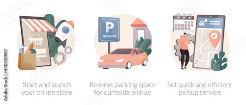 Online store pickup service abstract concept vector illustrations.