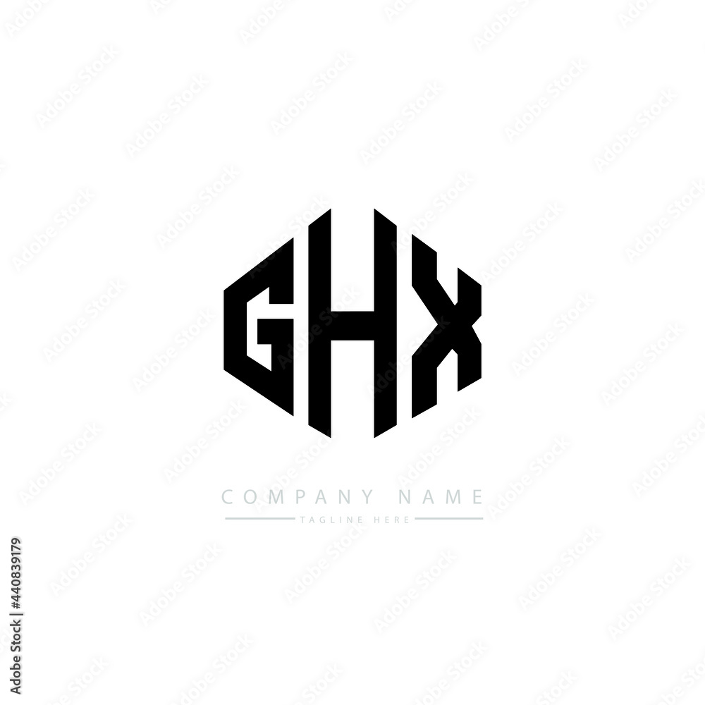 Obraz premium GHX letter logo design with polygon shape. GHX polygon logo monogram. GHX cube logo design. GHX hexagon vector logo template white and black colors. GHX monogram, GHX business and real estate logo. 