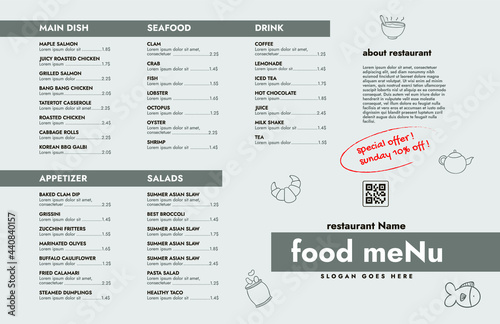 Restaurant cafe menu, template design. Single page food menu template. © MD.Sujon Ahmed