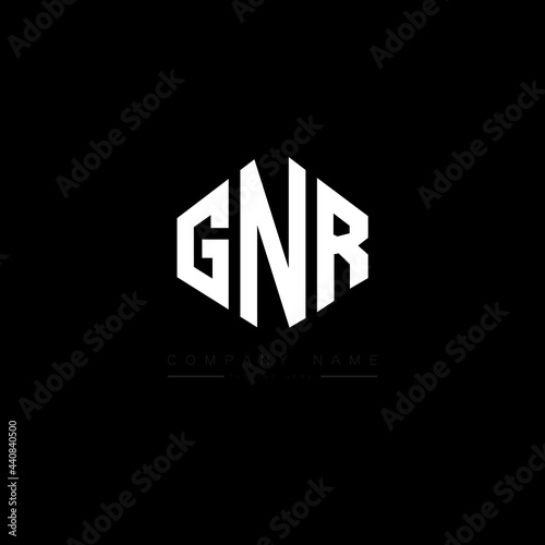 GNR letter logo design with polygon shape. GNR polygon logo monogram. GNR cube logo design. GNR hexagon vector logo template white and black colors. GNR monogram, GNR business and real estate logo.  photo
