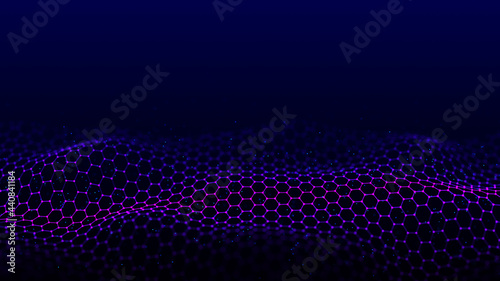 Abstract blue background. Network data connect with lines and dots. Science space wallpaper. 3D rendering.
