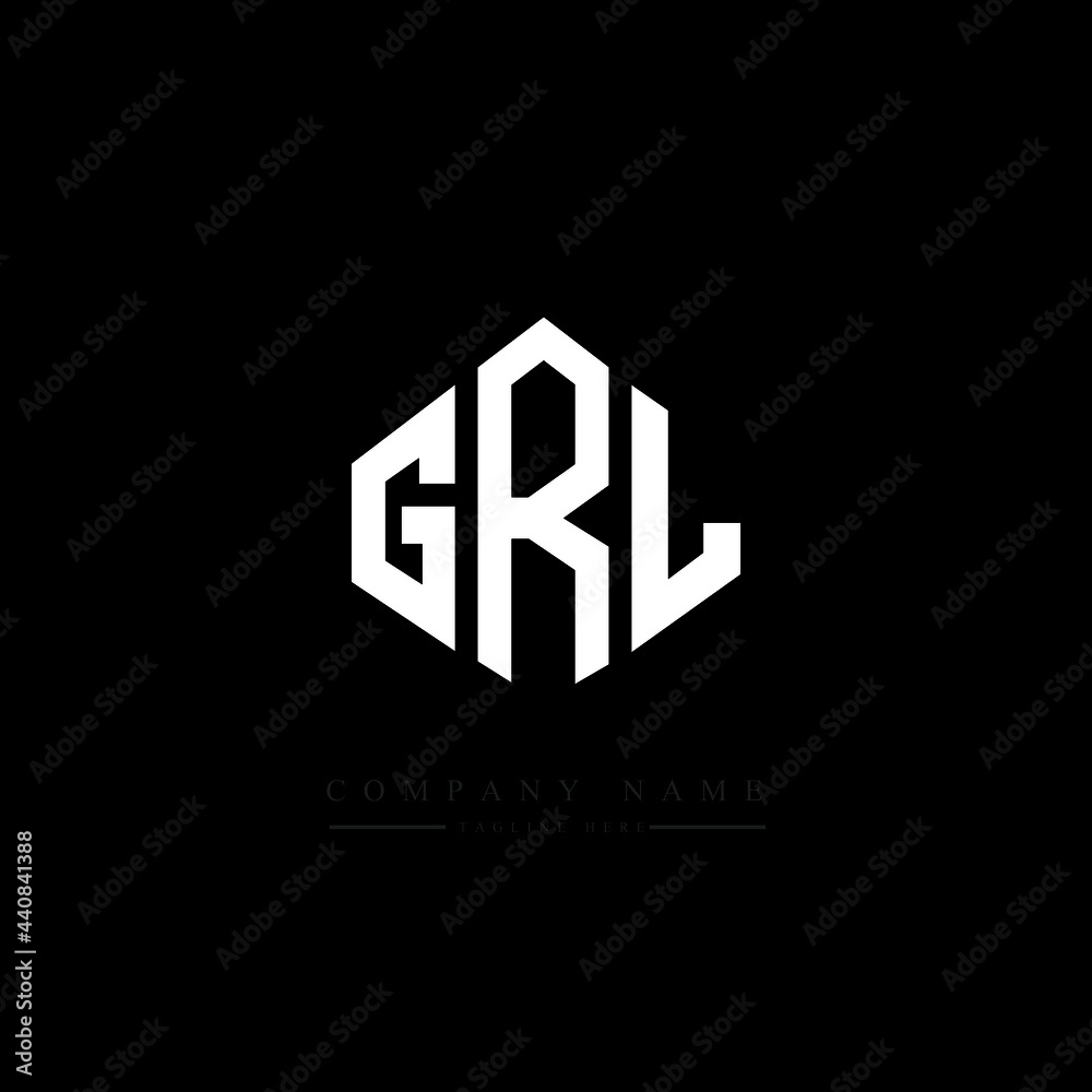 GRL letter logo design with polygon shape. GRL polygon logo monogram. GRL cube logo design. GRL hexagon vector logo template white and black colors. GRL monogram, GRL business and real estate logo. 