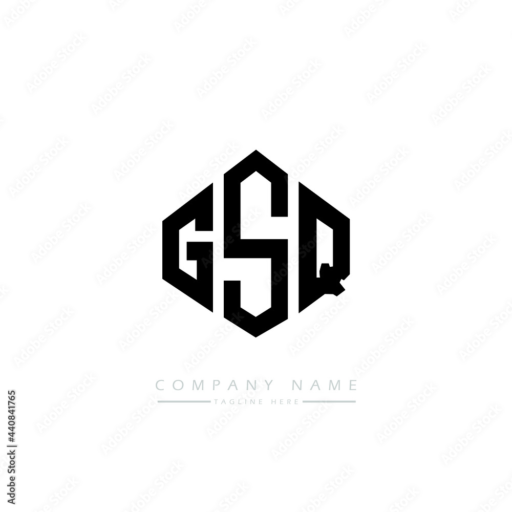 Obraz premium GSQ letter logo design with polygon shape. GSQ polygon logo monogram. GSQ cube logo design. GSQ hexagon vector logo template white and black colors. GSQ monogram, GSQ business and real estate logo. 