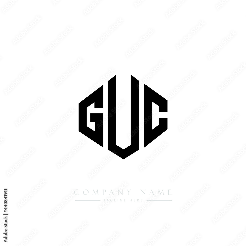 GUC letter logo design with polygon shape. GUC polygon logo monogram. GUC cube logo design. GUC hexagon vector logo template white and black colors. GUC monogram, GUC business and real estate logo. 