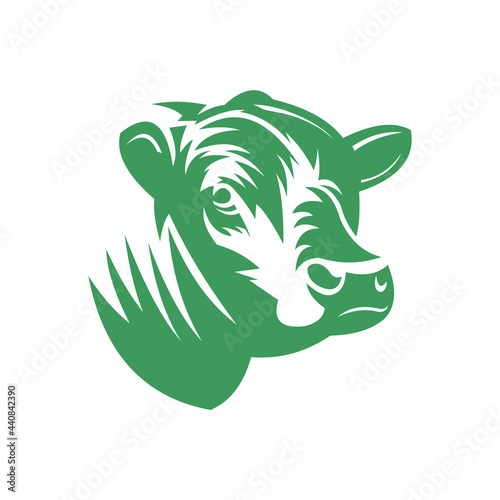 head angus bull logo, silhouette of green and strong bull vector illustrations