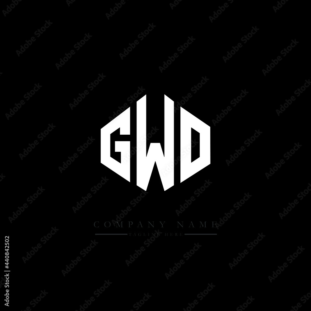 Obraz premium GWO letter logo design with polygon shape. GWO polygon logo monogram. GWO cube logo design. GWO hexagon vector logo template white and black colors. GWO monogram, GWO business and real estate logo. 