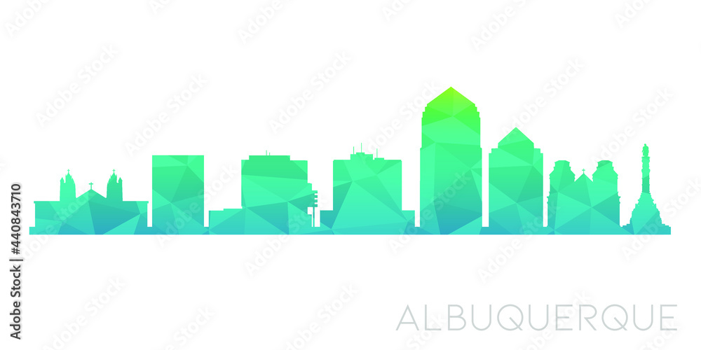 Albuquerque, NM, USA Low Poly Skyline Clip Art City Design. Geometric Polygon Graphic Horizon Icon. Vector Illustration Symbol.