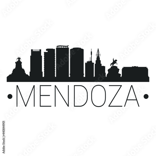 Mendoza, Argentina City Skyline. Silhouette Illustration Clip Art. Travel Design Vector Landmark Famous Monuments.