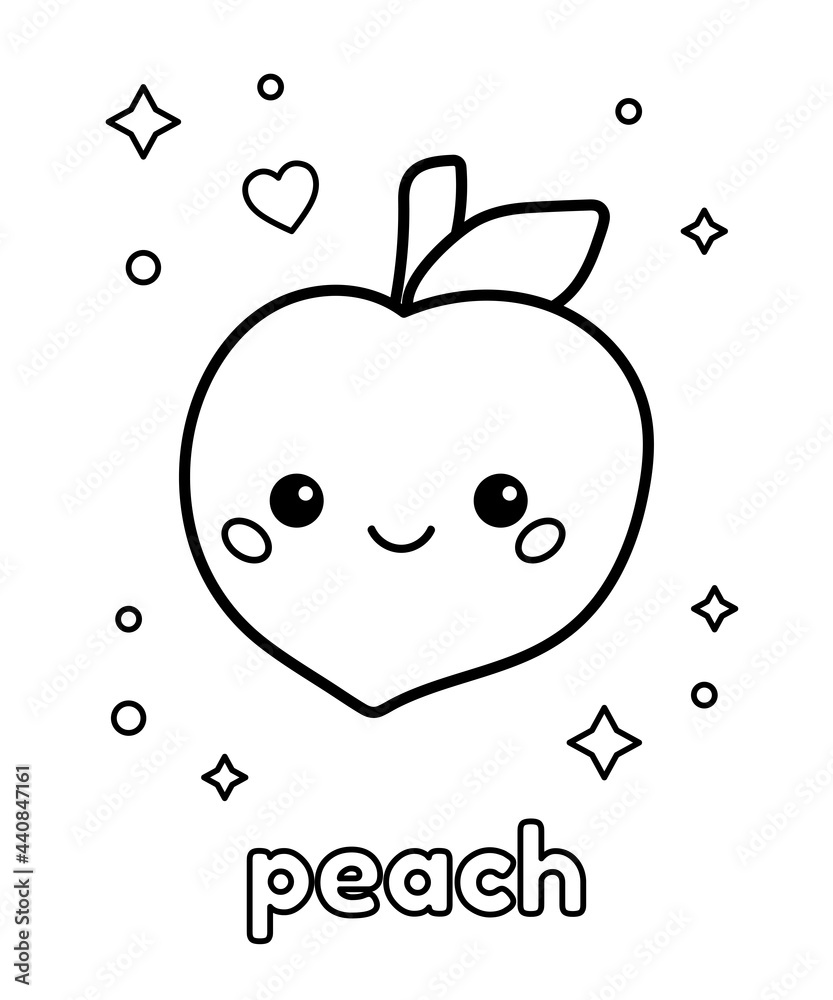 Coloring page with hand drawn doodle peach for preschool children
