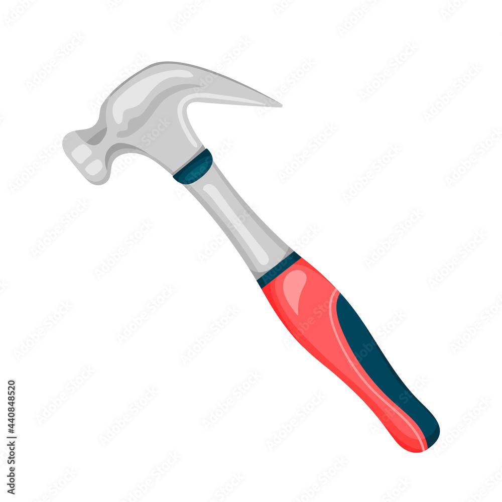iron construction hammer with rubber red handle cartoon style.a construction tool iron construction hammer with rubber red handle cartoon style.a construction tool
