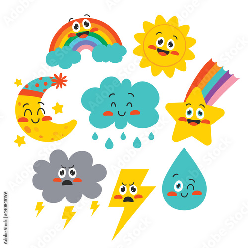 Cute Cartoon Weather Characters Posing