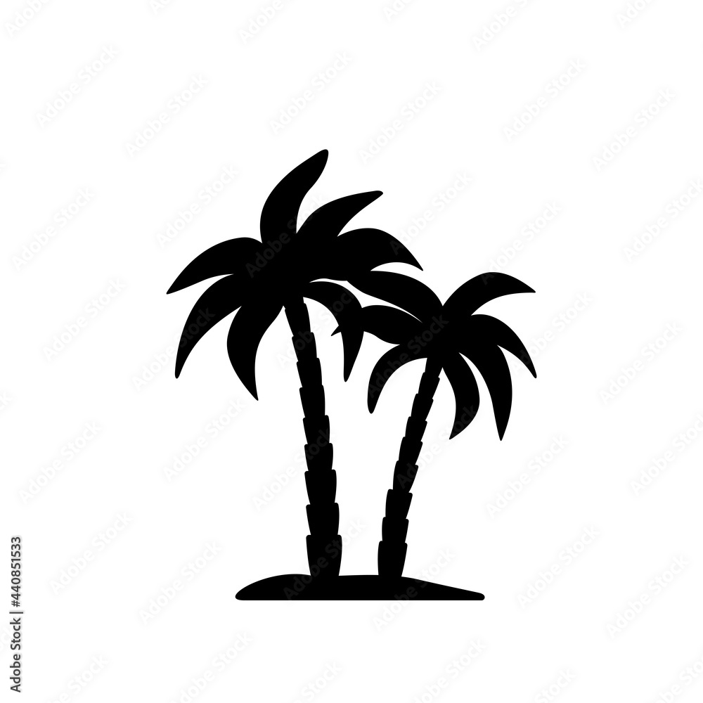 Isolated palm tree on the white background. Palm Tree silhouettes.