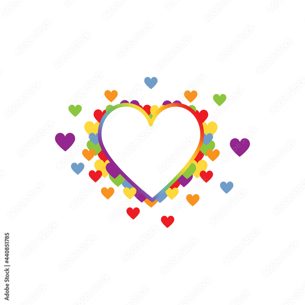LGBT small hearts that form big heart shape, rainbow colors, colorful vector for celebration, pride symbol