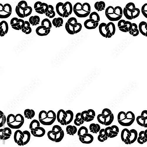 Horizontal border of pretzel silhouettes, decorative frame of ornate buns for design