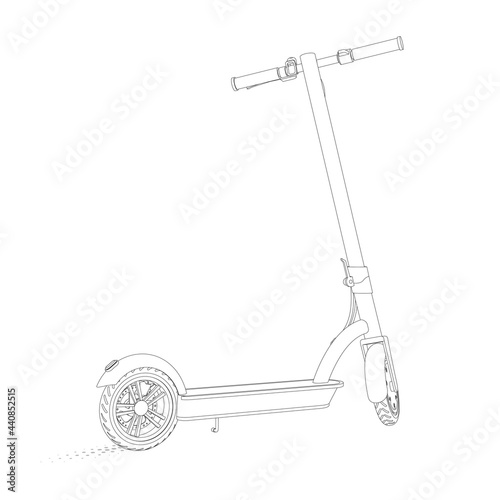 realistic illustration of an electric scooter in a linear style on white background.