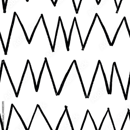 Vector Black uneven zigzags on white background, repeatable tile. Classic pattern design perfect for fashion, bedding textiles, fabric, scrapbooking, wallpaper