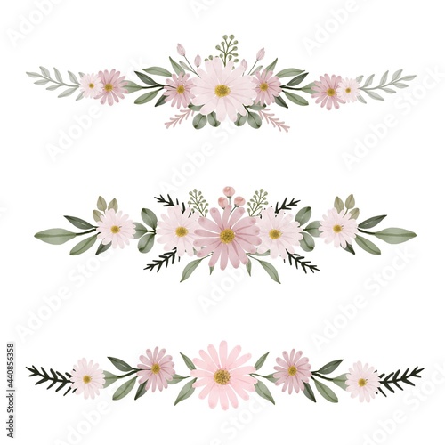 arrangement of pink daisy watercolor frame for greeting and wedding card