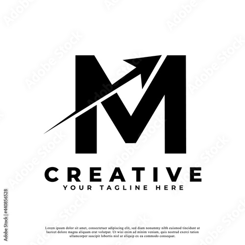 Initial Letter M Artistic Creative Arrow Up Shape Logotype. Usable for Business and Branding Logos.