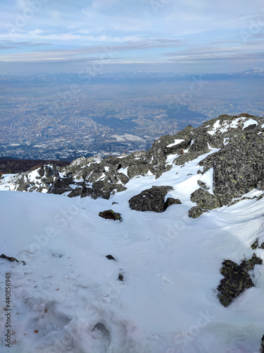 Winter landscape of Kamen Del peak at Vitosha Mountain, Bulgaria