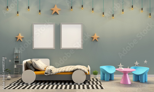 The child bedroom at night time, 3D rendering