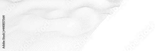 White Gray background. 3d dotted surface. Futuristic landscape. Technology presentation backdrop. Vector illustration