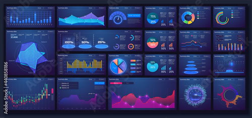 Different UI, UX, GUI mobile screens modern infographic. Template dashboard infographic, charts, graph and graphic UI, UX, KIT elements. Info chart elements for online statistics and data analytics. photo