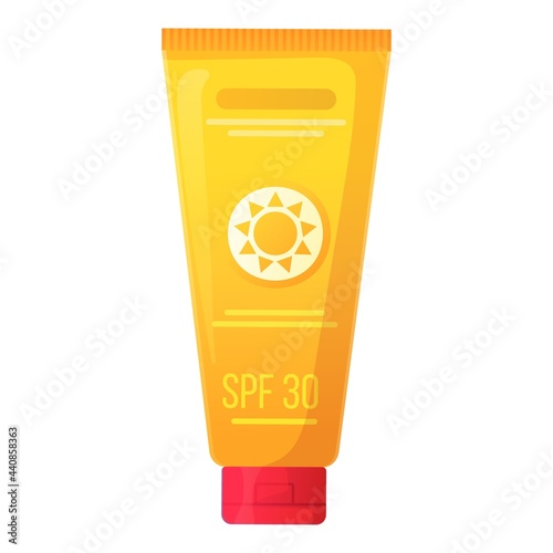 Sunscreen spf cream. Sunblock, face and body UV protection lotion, summer skincare cosmetick, sunburn and melanoma prevention concept. Stock vector illustration isolated on white background in cartoon