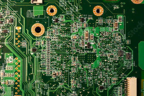 Macro of an electronic circuit board computer part photo