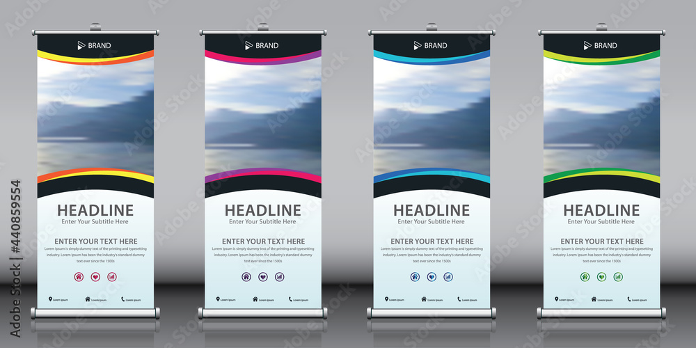 Roll up banner set stand template four designs. 4 multi color layout