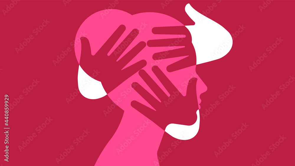 Concept of domestic violence - silhouette of a woman's head and other ...