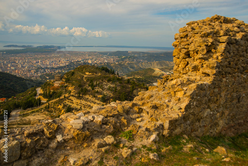 KANINE, ALBANIA: Top view of the city of Vlora from the ruins of Kanina Castle. photo