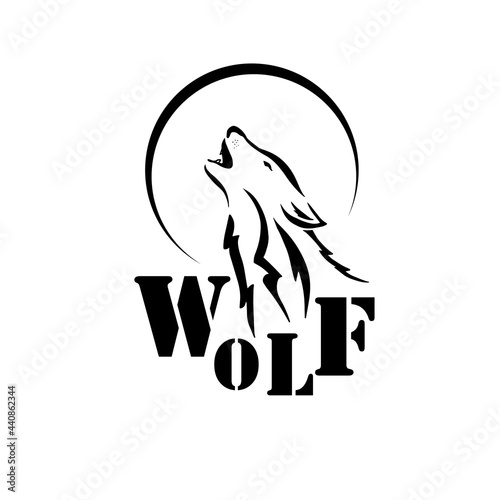 Wolf howling at the moon logo. Vector illustration