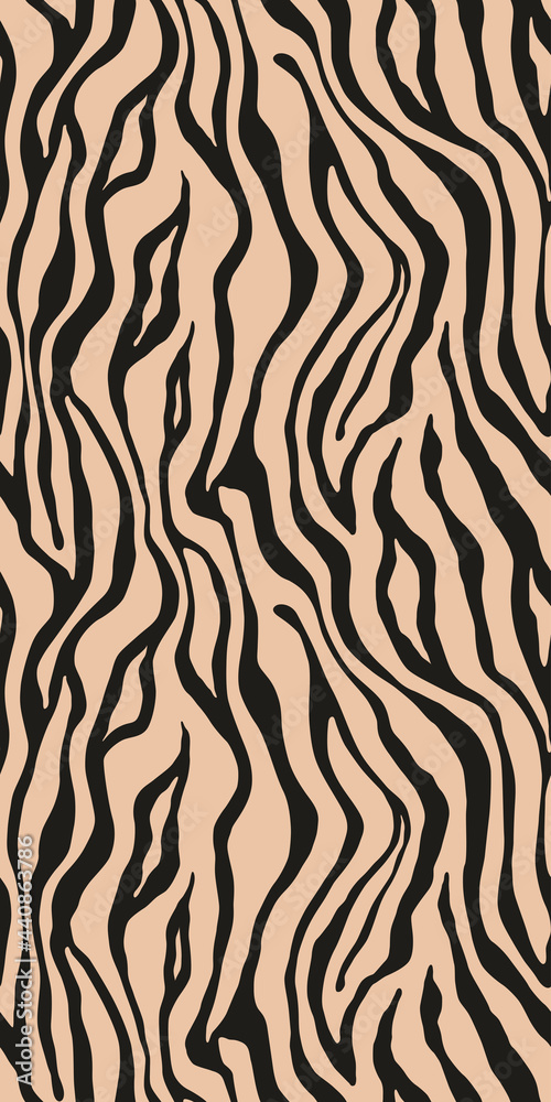 Tiger monochrome seamless pattern. Vector animal skin print. Fashion stylish organic texture.